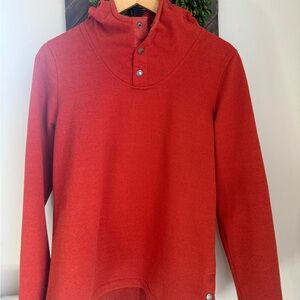 North Face rust orange hoodie top. Size large.  Fleece inner material.